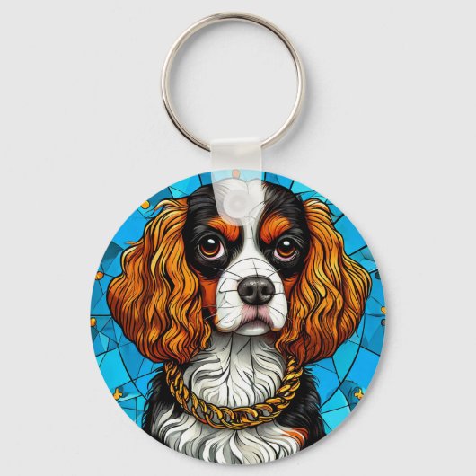 犬ステンドグラスポートレート キーホルダー (正面)