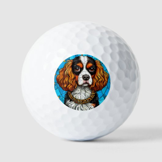 犬ステンドグラスポートレート ゴルフボール (正面)