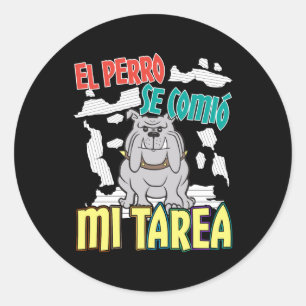 犬スペインのの食べ宿題 – Perro Tarea ラウンドシール