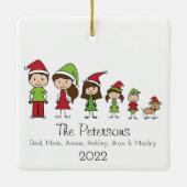 犬セラミパーソナライズされたと可愛いクリスマスファミリー セラミックオーナメント (裏面)