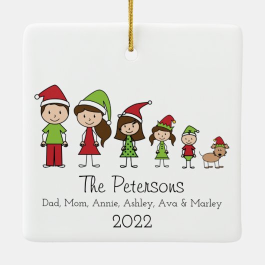 犬セラミパーソナライズされたと可愛いクリスマスファミリー セラミックオーナメント (裏面)