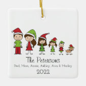 犬セラミパーソナライズされたと可愛いクリスマスファミリー セラミックオーナメント (正面)