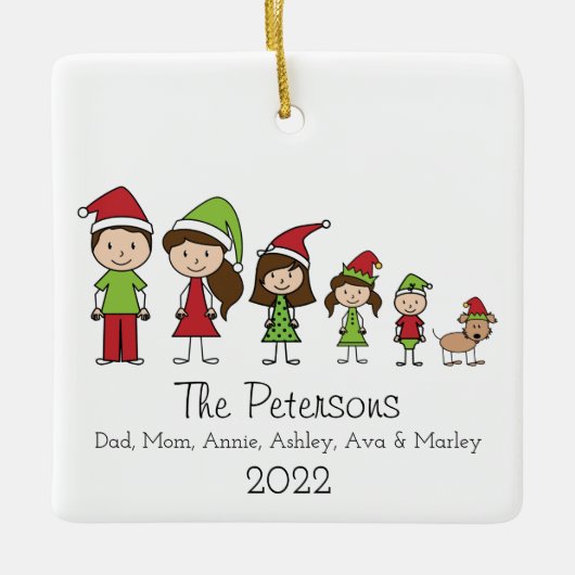 犬セラミパーソナライズされたと可愛いクリスマスファミリー セラミックオーナメント (正面)