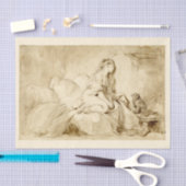 犬チョーク1770年代の絵画ベッドの女性 薄葉紙 (クラフト)