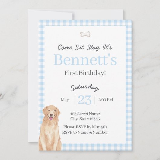 犬テーマの1歳の誕生日招待状 招待状 (正面)