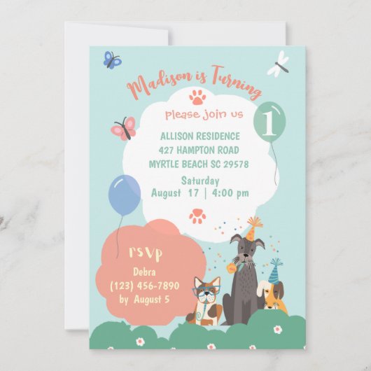 犬テーマ誕生会 招待状 (正面)