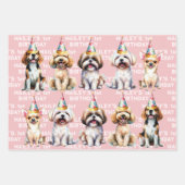 犬テーマ誕生日パーティーピンク ラッピングペーパーシート (正面3)