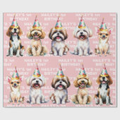 犬テーマ誕生日パーティーピンク ラッピングペーパー (フラット)