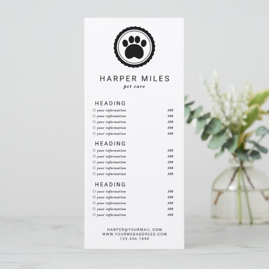 犬トリマーの手札価格表またはサービスカード 招待状 (スタンド正面)