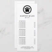 犬トリマーの手札価格表またはサービスカード 招待状 (正面/裏面)