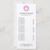 犬トリマーの手札価格表またはサービスカード 招待状 (正面)