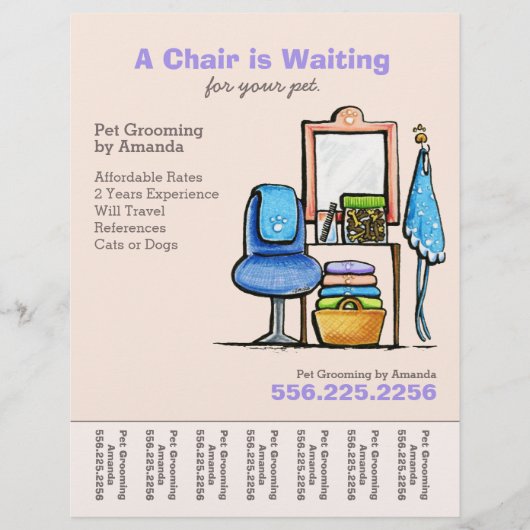 犬トリマーペットサロン椅子待機催涙シート チラシ (正面)
