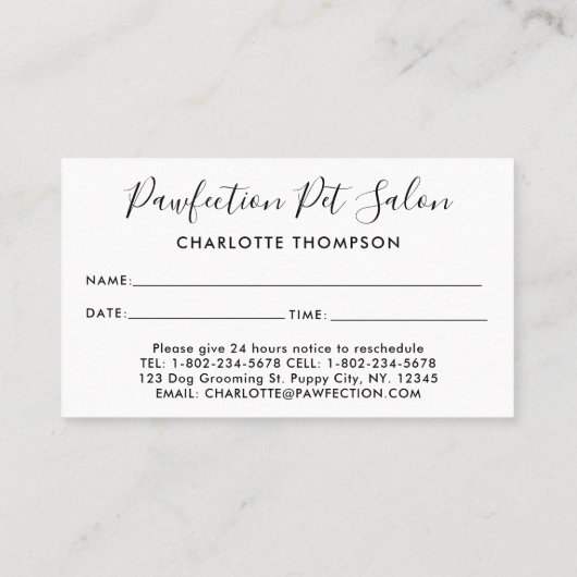 犬トリマーペットシッターアポイントメントリマインダー 名刺 (裏面)