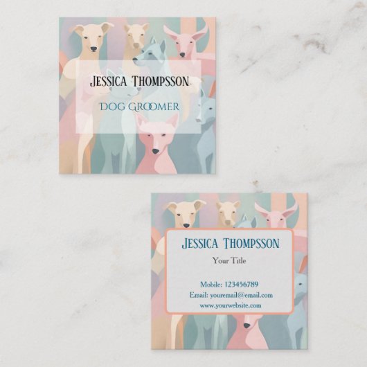 犬トリマーミニマリストアニマルイラストレーション スクエア名刺 (正面/裏面)
