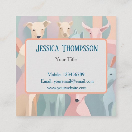 犬トリマーミニマリストアニマルイラストレーション スクエア名刺 (裏面)