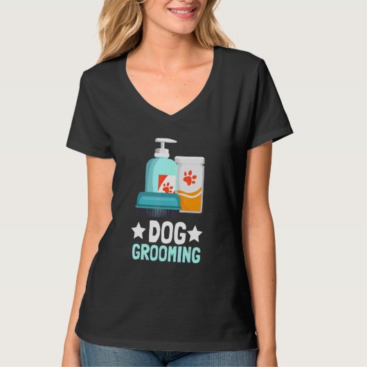 犬トリマー及び犬毛グルーミング Tシャツ (正面)