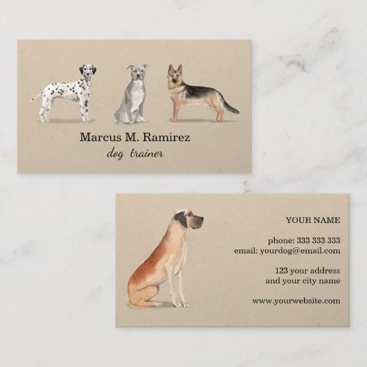 犬トレーナモダンーの水の色の犬のイラストレーション 名刺 (正面/裏面)