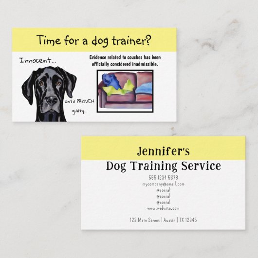 犬トレーナーお洒落犬の黄色のハイライト 名刺 (正面/裏面)