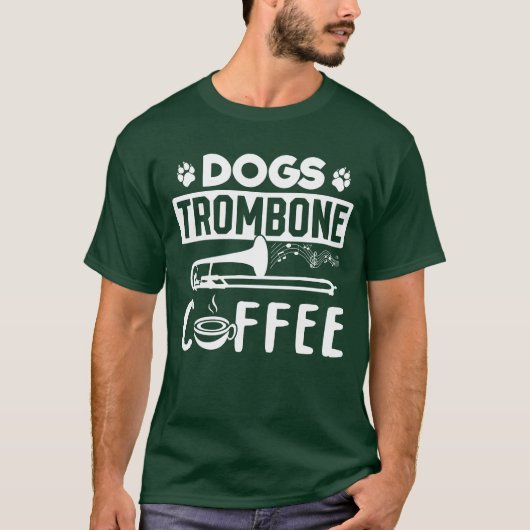 犬トロンボーンコーヒー トロンボーン奏者 犬好き トロンボーン Tシャツ (正面)