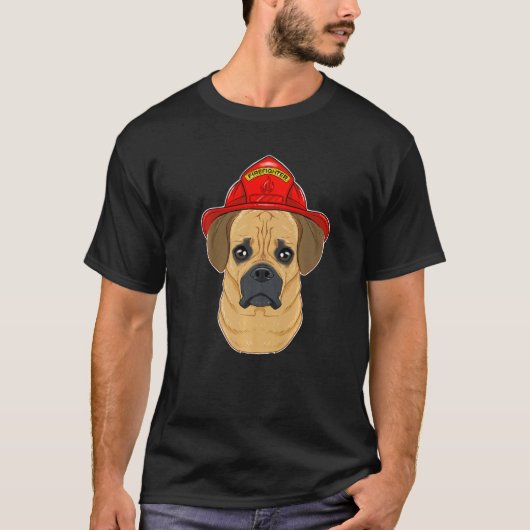 犬ハンドラーI消防犬I消防士パグル Tシャツ (正面)