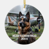 犬パイロット航空おもしろい写真クリスマス セラミックオーナメント (正面)