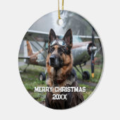 犬パイロット航空おもしろい写真クリスマス セラミックオーナメント (左)