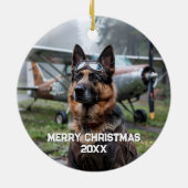 犬パイロット航空おもしろい写真クリスマス セラミックオーナメント (裏面)
