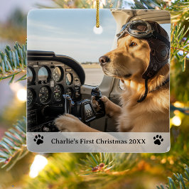 犬パイロット 写真 はじめてのクリスマス 名前 年齢 フライトジャケット セラミックオーナメント