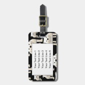 犬パターン。 黒の白いブルドッグ ラゲッジタグ (正面縦)