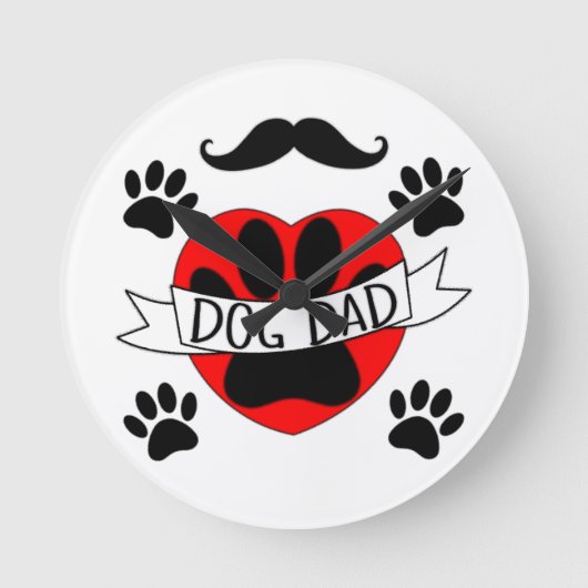 犬パパポー及び赤いハートスケッチ ラウンド壁時計 (正面)