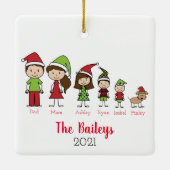 犬パーソナライズされたと家族のクリスマス セラミックオーナメント (裏面)