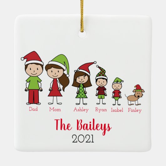犬パーソナライズされたと家族のクリスマス セラミックオーナメント (裏面)