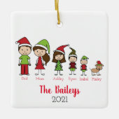 犬パーソナライズされたと家族のクリスマス セラミックオーナメント (正面)