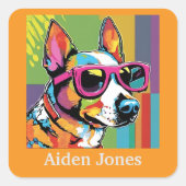 犬パーソナライズされたのカラフル スクエアシール (正面)