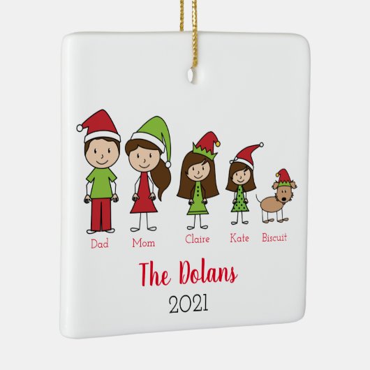 犬パーソナライズされたのクリスマスを持つ家族 セラミックオーナメント (右)