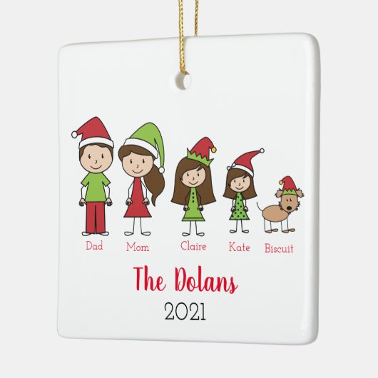 犬パーソナライズされたのクリスマスを持つ家族 セラミックオーナメント (左)