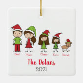 犬パーソナライズされたのクリスマスを持つ家族 セラミックオーナメント (裏面)