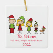 犬パーソナライズされたのクリスマスを持つ4の家族 セラミックオーナメント (正面)