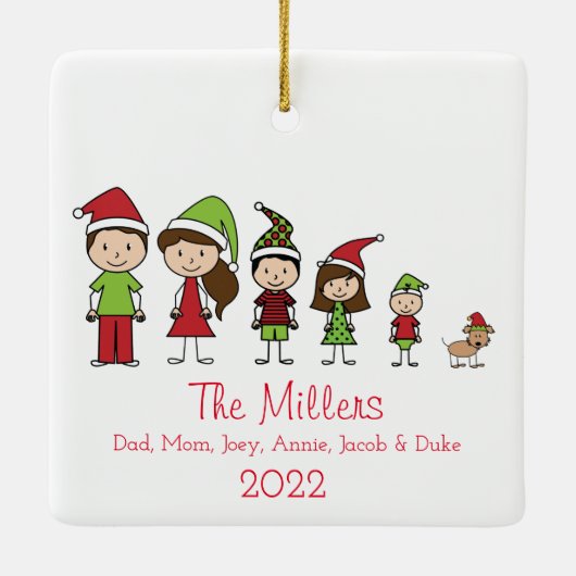 犬パーソナライズされたのクリスマスを持つ5の家族 セラミックオーナメント (裏面)