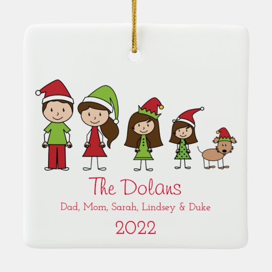 犬パーソナライズされたのクリスマスセラミックホーン付き家族 セラミックオーナメント (裏面)