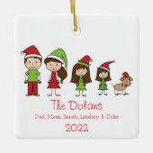 犬パーソナライズされたのクリスマスセラミックホーン付き家族 セラミックオーナメント (正面)