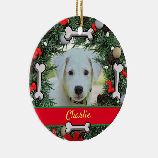 犬パーソナライズされたのクリスマス セラミックオーナメント (右)