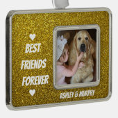 犬パーソナライズされたのペット写真と友最高の人の引用文 シルバープレートフレームオーナメント (右)