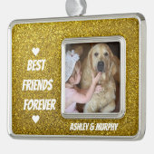 犬パーソナライズされたのペット写真と友最高の人の引用文 シルバープレートフレームオーナメント (左)