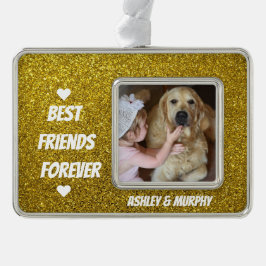 犬パーソナライズされたのペット写真と友最高の人の引用文 シルバープレートフレームオーナメント