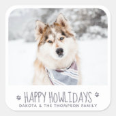犬パーソナライズされたのペット写真ハッピーホリデー スクエアシール (正面)