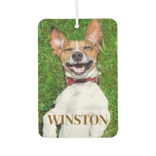 犬パーソナライズされたの写真と名前の車 カーエアーフレッシュナー (正面)