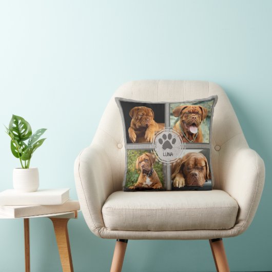 犬パーソナライズされたの写真枕4写真名Gray クッション (椅子)