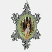 犬パーソナライズされたの写真 スノーフレークピューターオーナメント (左)