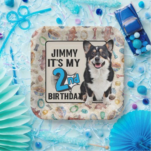 犬パーソナライズされたの2番目の誕生日パーティー紙プレート ペーパープレート (パーティー)